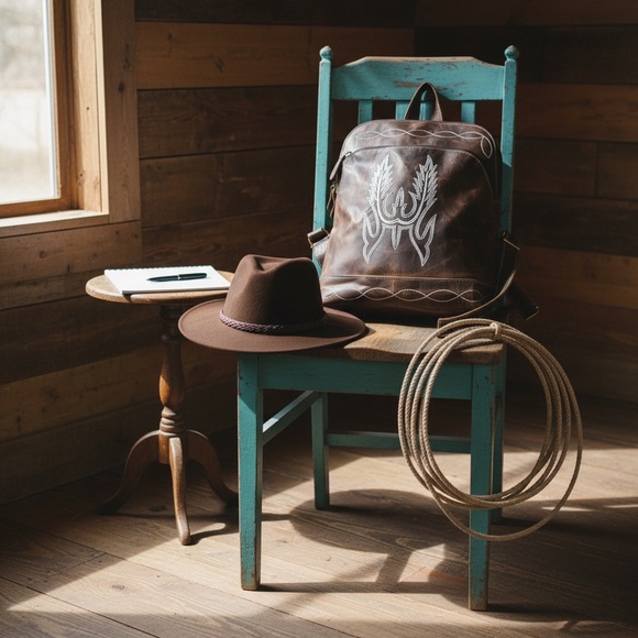 Rustic Embroidered Wing Small Backpack Genuine Crazy Horse Leather Western Bag - Picture 2 of 16